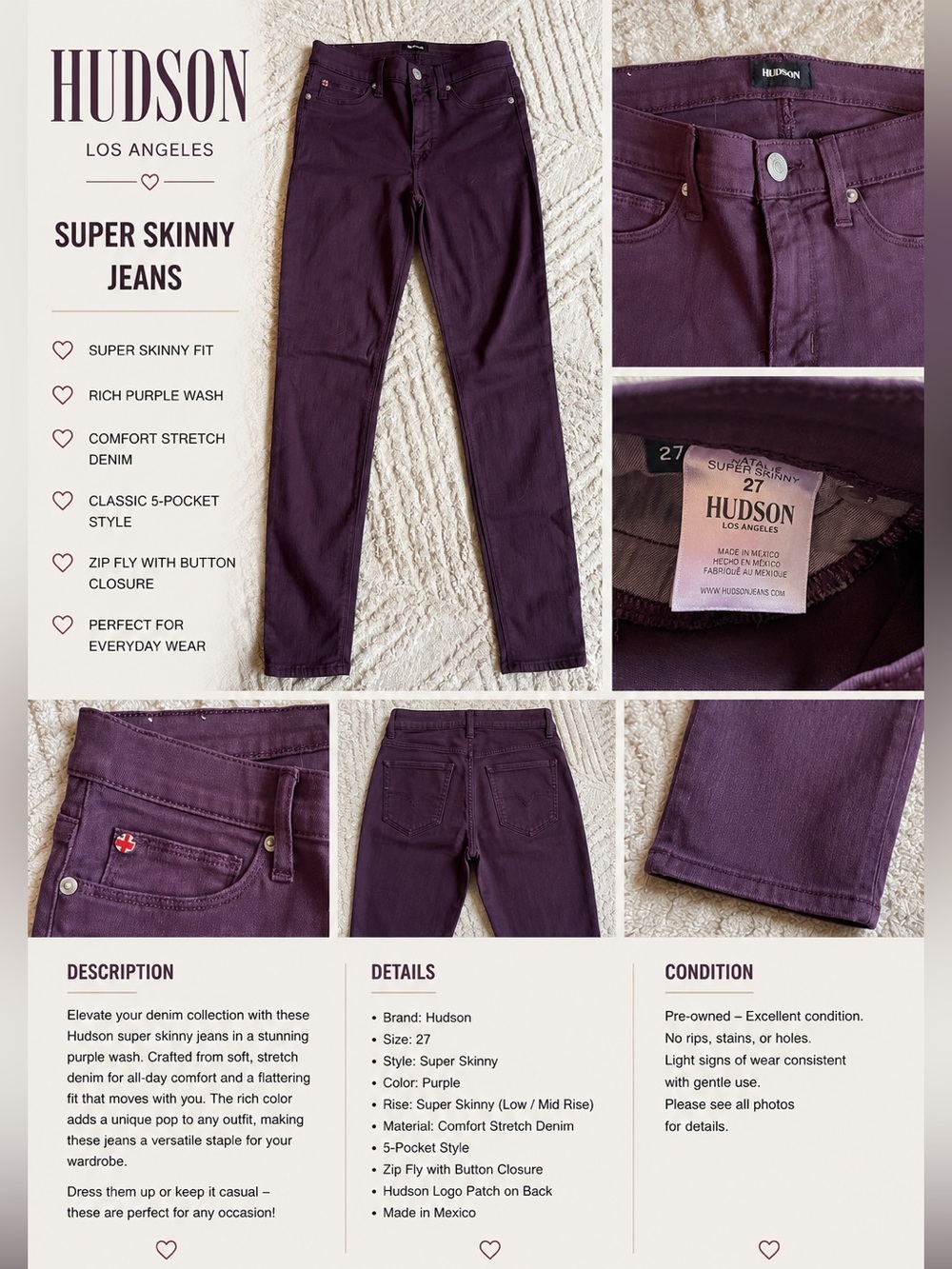 Hudson Jeans Women’s Super Skinny Jeans in Rich Purple